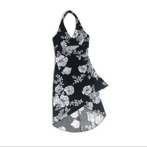 WHBM Black & White Tropical Floral Halter Dress
